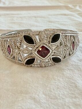 Rare Judith Ripka 925 Sterling Multigem CZ Hinged Cuff Bracelet Medium